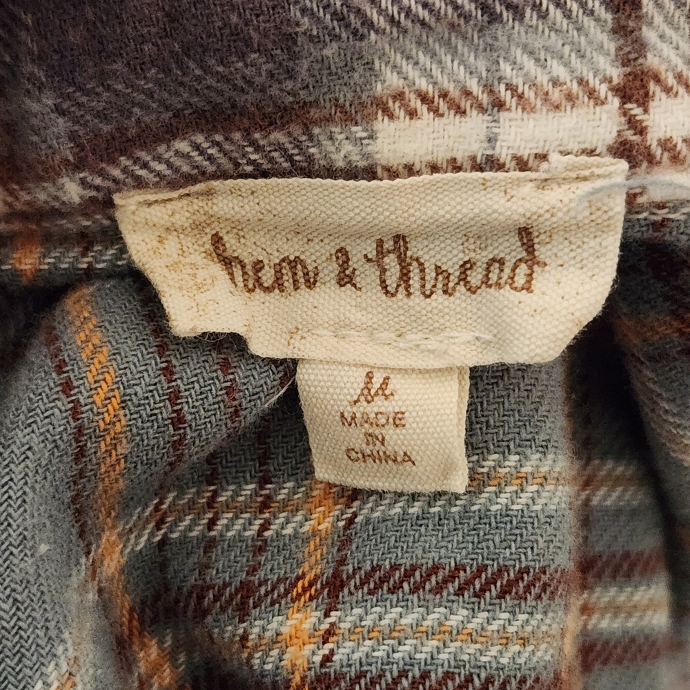 Hem & Thread Multi-Color Plaid Flannel Button Down Shirt Size Medium - Picture 11 of 12